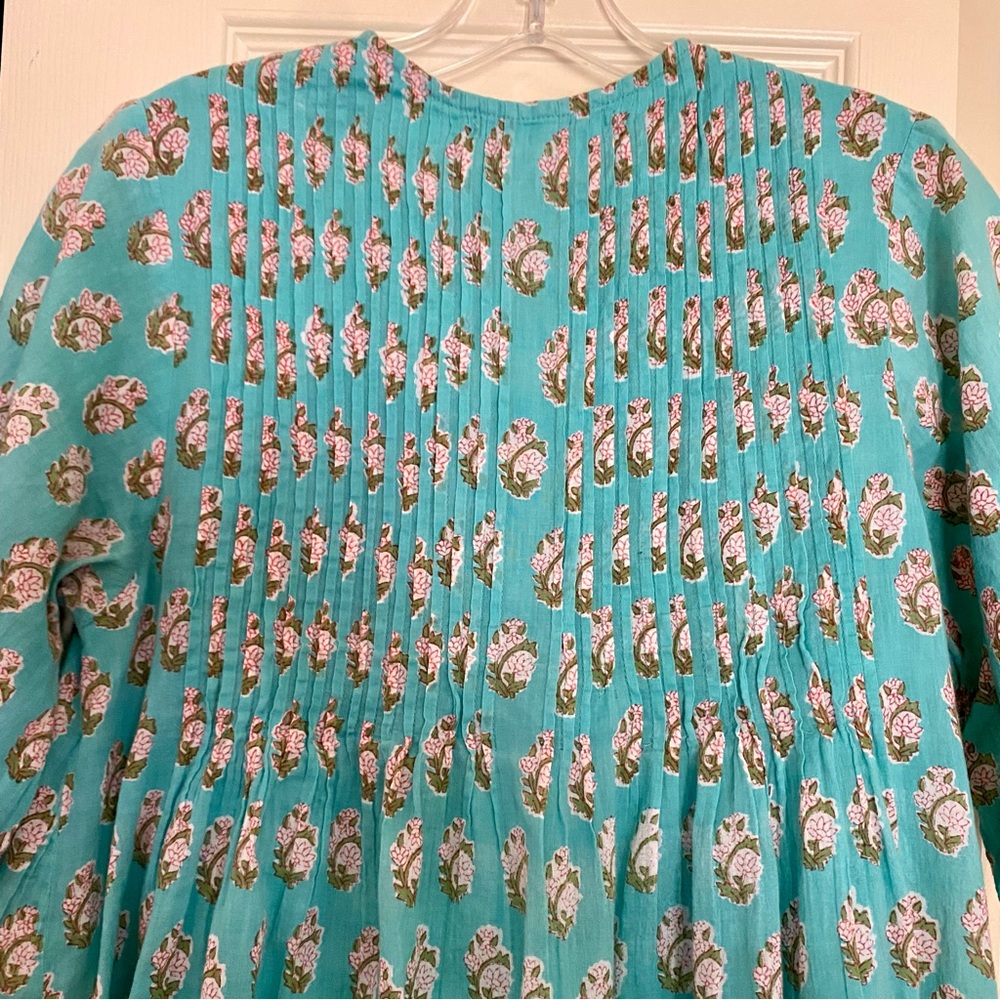 Dolma Floral Aqua Cotton Midi V neck Dress EUC - Picture 9 of 11